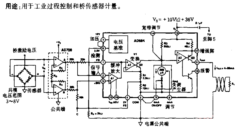 傳感器與AD694組成4至20mA變送器電路