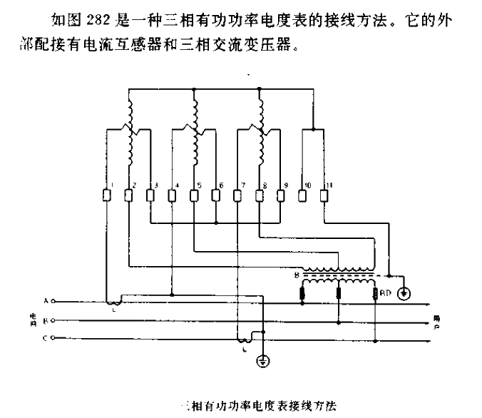 三相有功率電度表接線方法