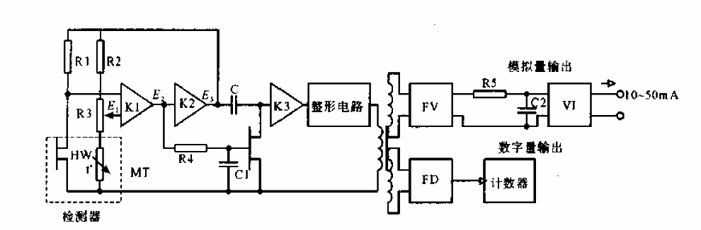 旋渦式流量計的放大電路與轉換電路