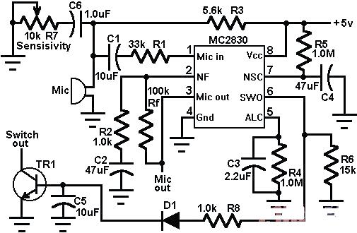 話筒低噪音語音前置放大器電路圖