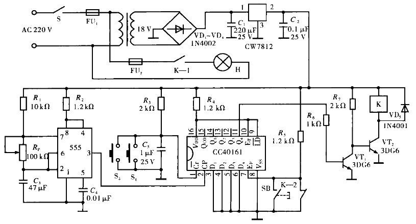計數器延時控制的樓道照明燈電路