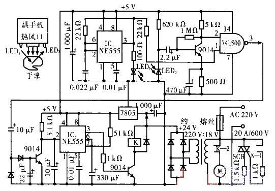 感應(yīng)式自動(dòng)烘手機(jī)電路