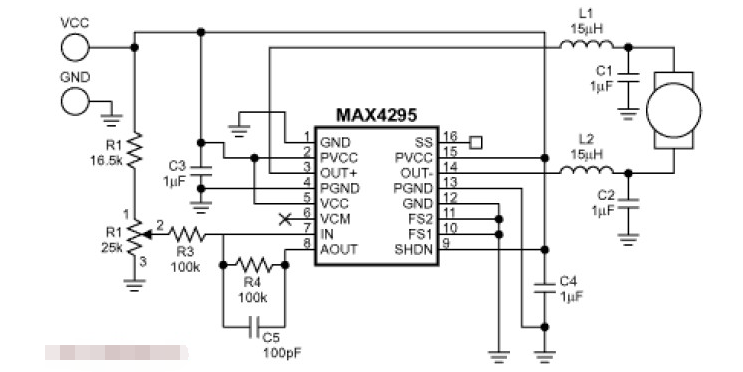 基于Maxim的MAX4295構(gòu)建的電機(jī)速度控制器電路圖