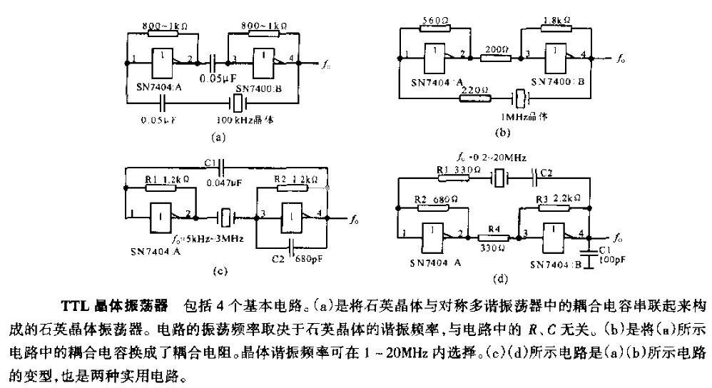 4種TTL晶體振蕩器電路圖