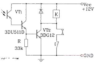達(dá)林頓型光敏三極管自鎖光電控制繼電器電路圖