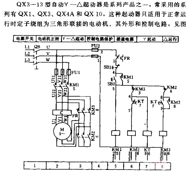 機電控制QX3-13型自動Y-△啟動器電路