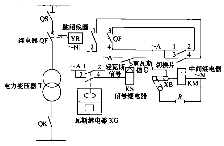 變壓器瓦斯保護電路