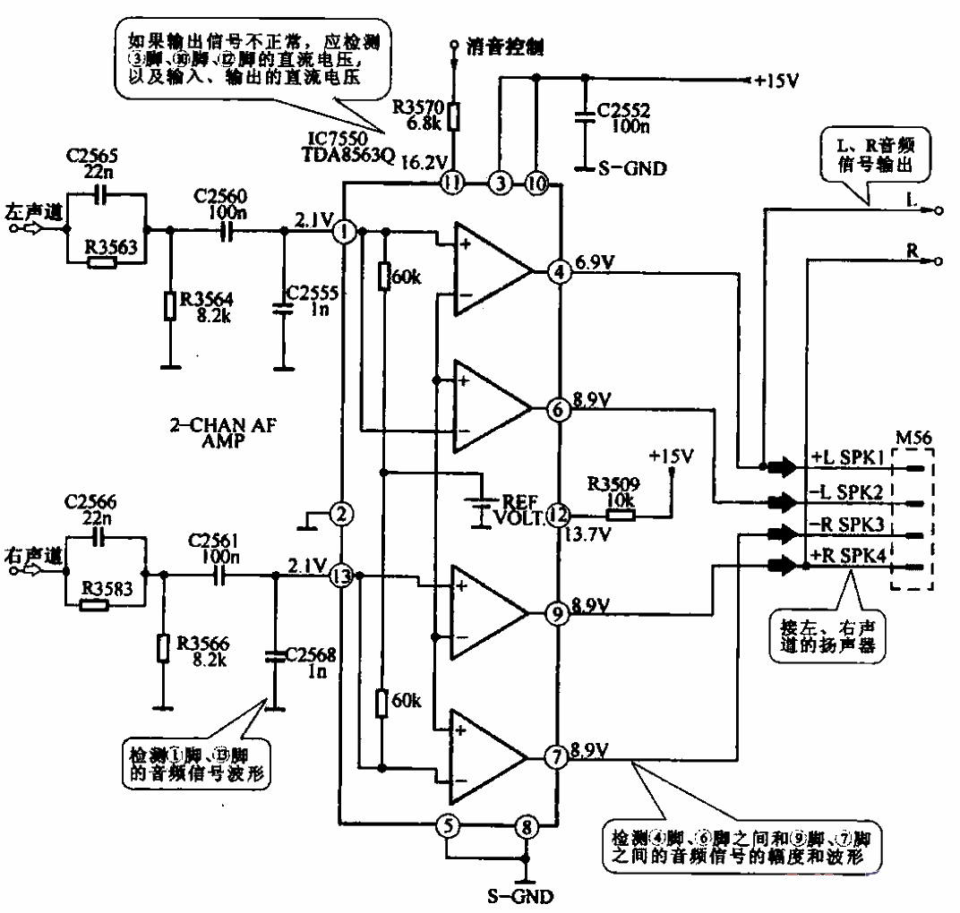 采用TDA8563Q芯片的音頻功率放大電路