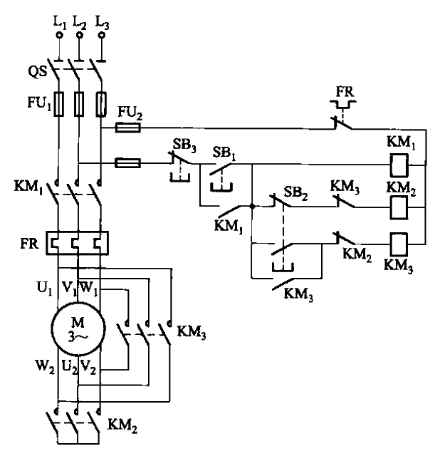 按鈕控制Y-△降壓啟動電路之一