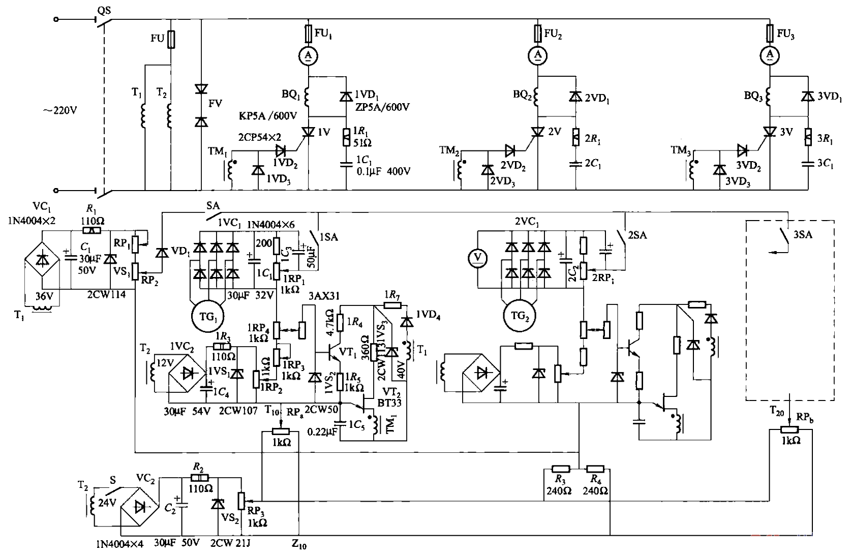 多單元滑差電動機(jī)同步運(yùn)行調(diào)速系統(tǒng)電路