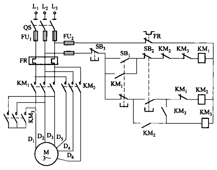 2Y-Y接法雙速電動機(jī)接觸器控制電路