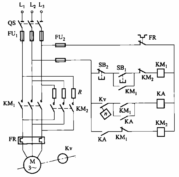 單向運轉反接制動電路之二