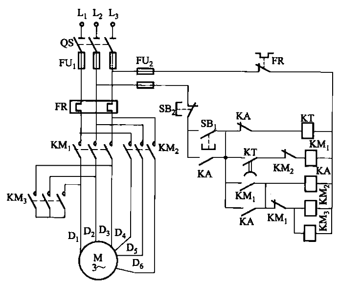2Y-△接法雙速電動機(jī)接觸器控制電路之四