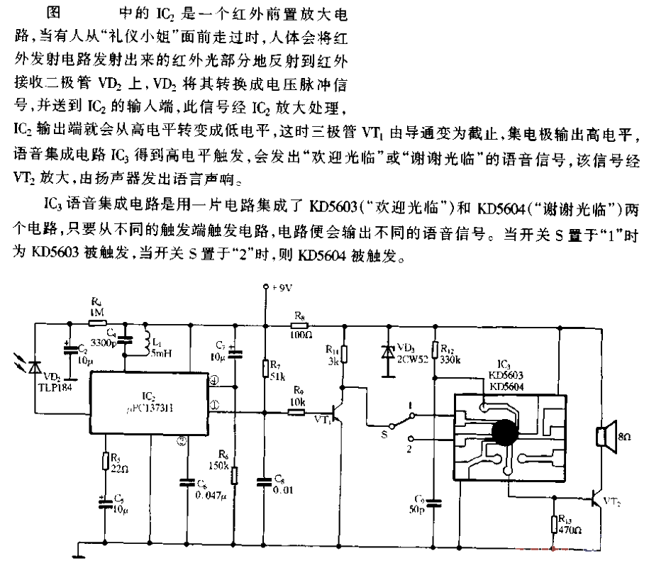 電子“禮儀小姐”紅外接收及語音電路