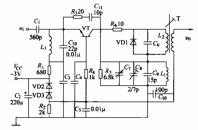 FM收音機變頻電路常用的晶體管共基極混頻電路