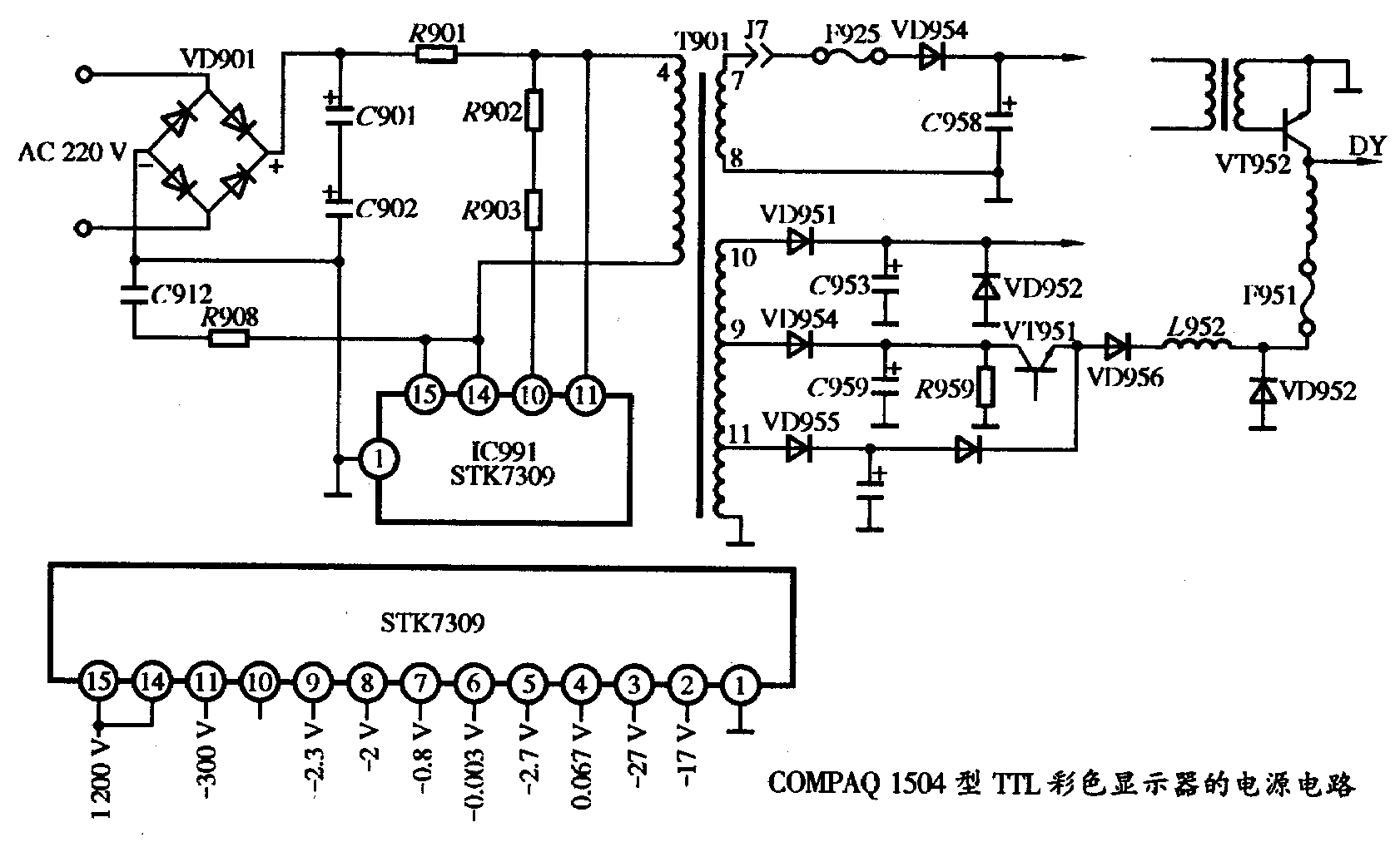 COMPAQ 1504型TTL彩色顯示器的電源電路圖