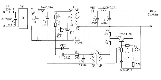 輸出5v／0.4a的小功率開關電源電路圖