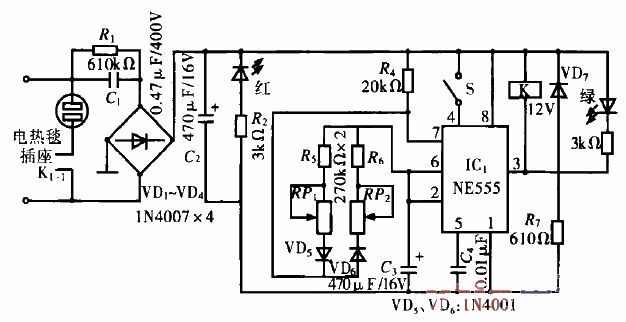 電熱毯循環定時器電路