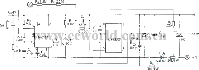 由CS7237構成的自熄式觸摸調光電路