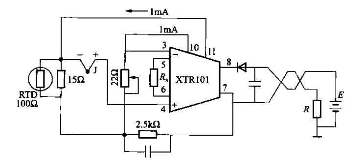 RTD冷結點補償熱電偶測溫-4至20mA電流輸出電路