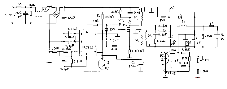 采用UC3842構成的充電器電路圖