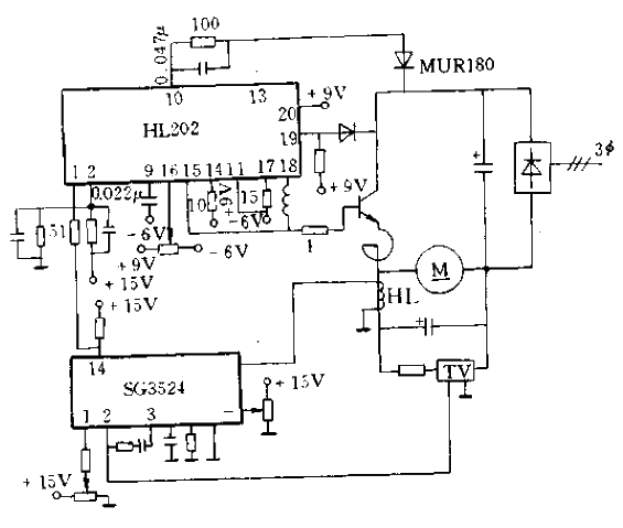 HL202用于直流電動機(jī)斬波調(diào)速系統(tǒng)中的原理圖