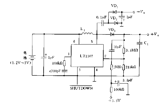 LT1307構成的冷陰極熒光燈電源電路圖