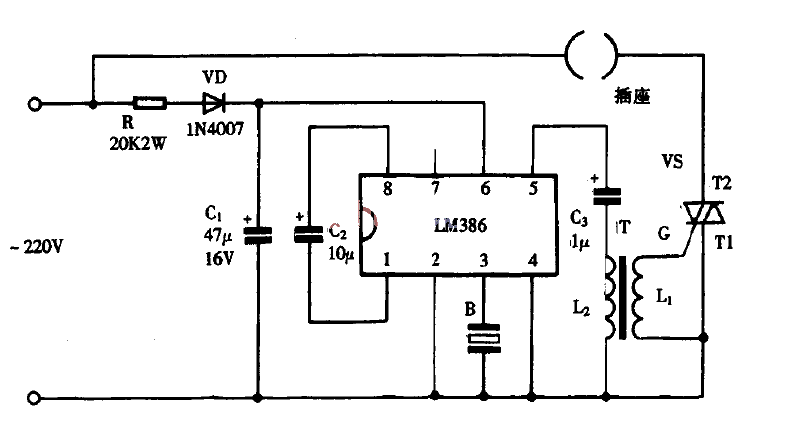 巧用LM386作音樂彩燈控制器電路圖