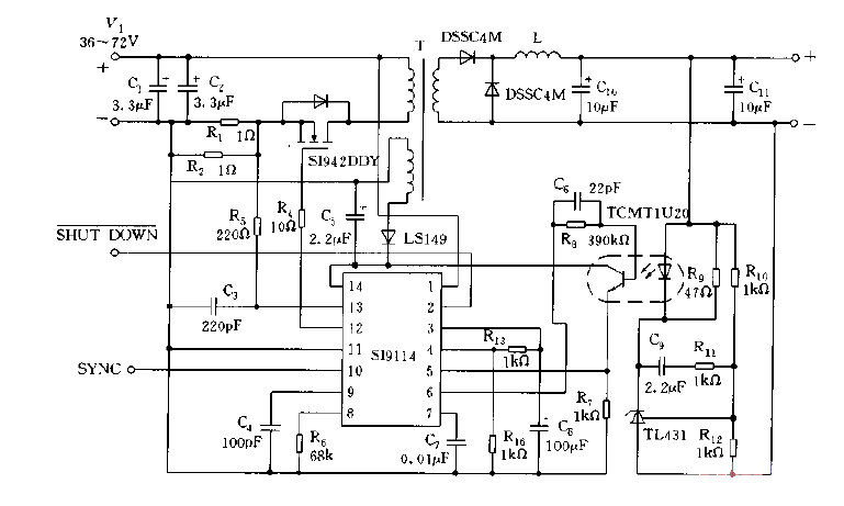 SI9114構成的DC,DC變換器的典型應用電路圖