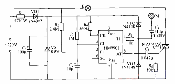 HM9901觸摸式步進調(diào)光燈電路