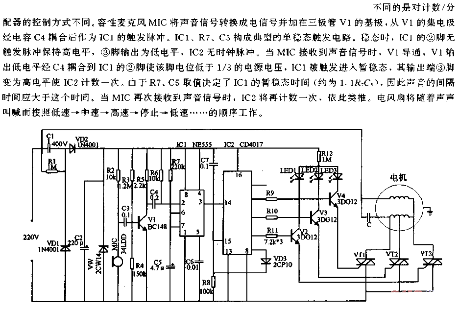 電風扇聲控調(diào)速開關(guān)電路
