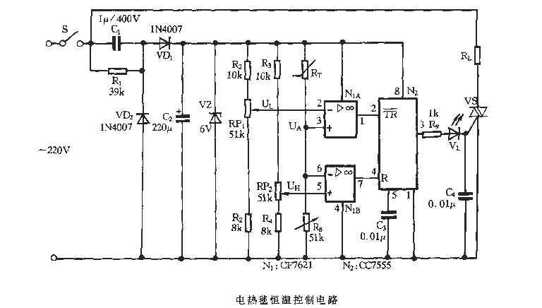 電熱毯恒溫控制電路