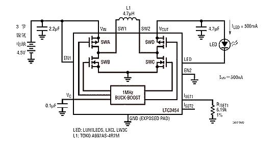 3節鎳氫電池構成的白光LED電路圖