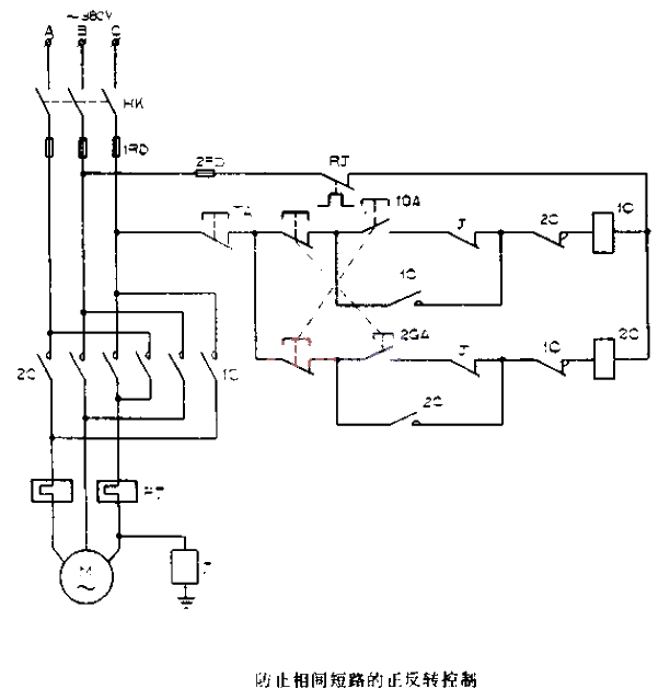 防止相同短路的正反轉控制電路圖