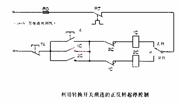 利用轉換開關預選的正反轉起停控制電路圖